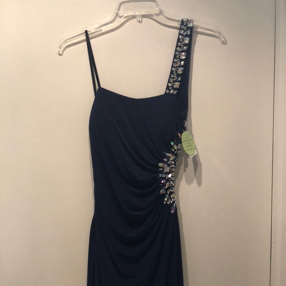 One shoulder beaded prom dress